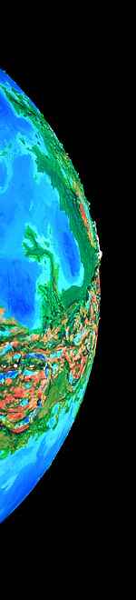 Orbital photo of Rusalka Bay, Dali Chasma, and Mt Maat (on horizon), in Aphrodite, on Venus after terraforming. Click to enlarge.