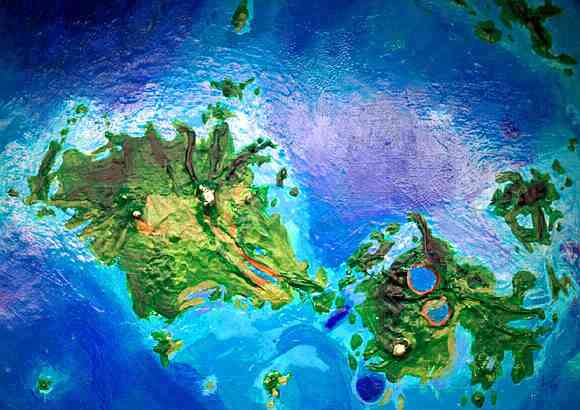 Eistla and Sappho on terraformed Venus, shot from low orbit. Click to enlarge. 