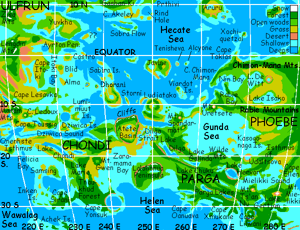 Map of Parga Chasma, on Venus, after terraforming