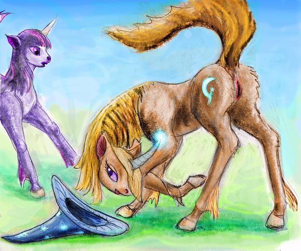 Witchmare flirts with Twilight Sparkle; dream sketch by Wayan. Click to enlarge.